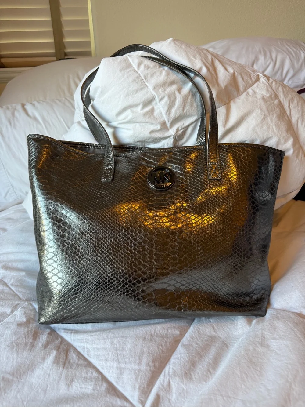 NWOT Michael Kors Metallic gray Snake-Embossed Tote